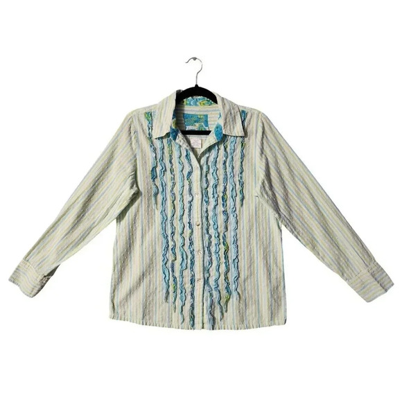 Bleu Bayou Button Down Shirt Women's Large Multicolor 100% Cotton Long Sleeve - Picture 1 of 8